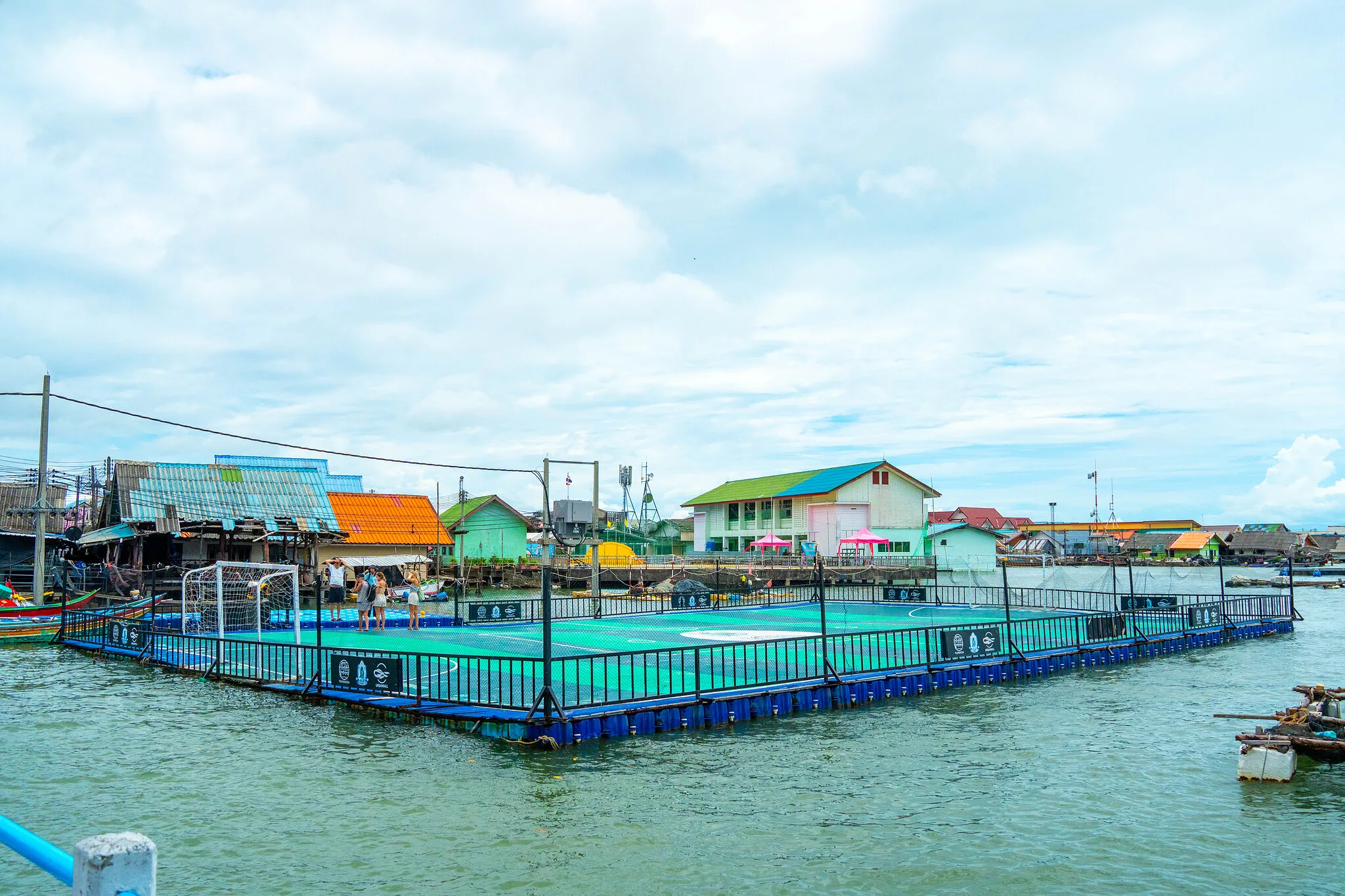 Floating football pitch at Koh Panyi fishing village, the lunch stop on the Phang Nga Bay tour