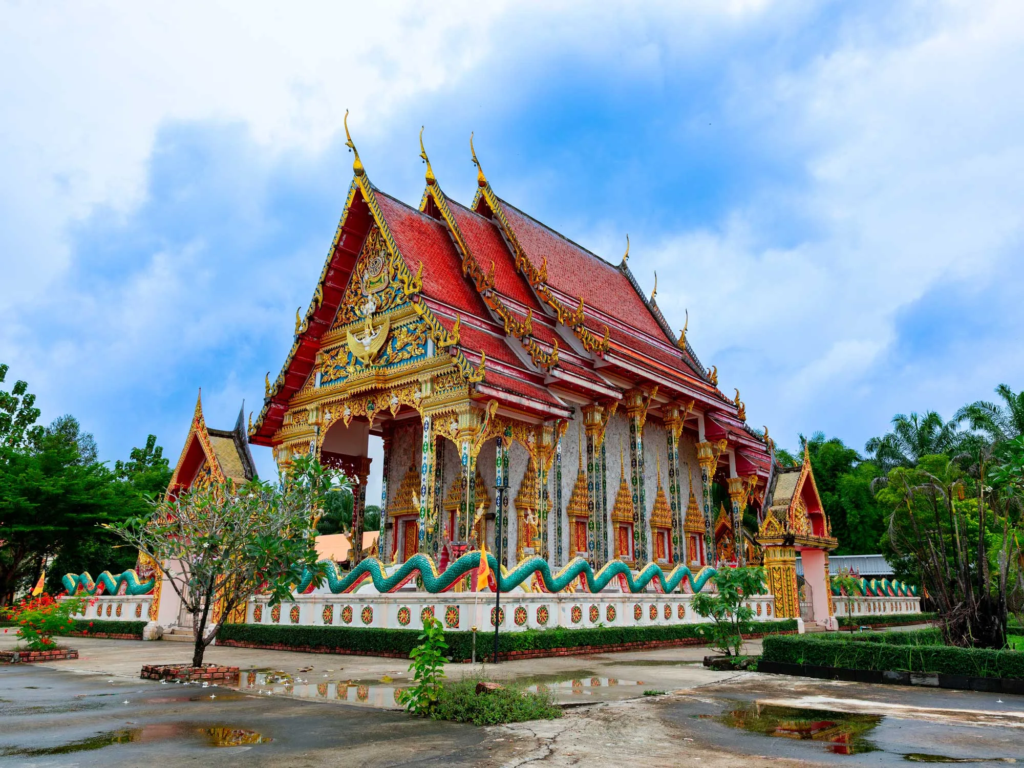 Traditional Thai Buddhist temple architecture in Phang Nga
