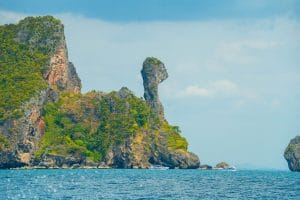 Chicken Island (Koh Kai) rock formation rising from the Andaman Sea near Krabi, Thailand