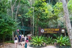 Entrance to the Hong Island 360-degree viewpoint trail in the forest on Koh Hong, Krabi