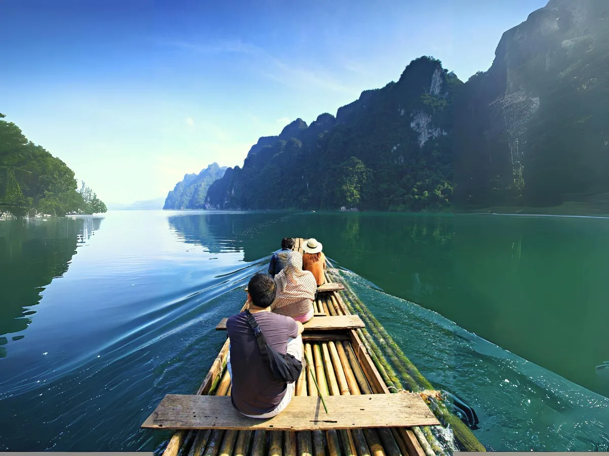 Bamboo raft to Pakarang Coral Cave on Cheow Lan Lake