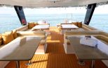 Interior lounge deck of a luxury catamaran