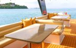View of the island horizon from the catamaran's side deck