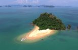 Drone view of turquoise water in Phang Nga Bay
