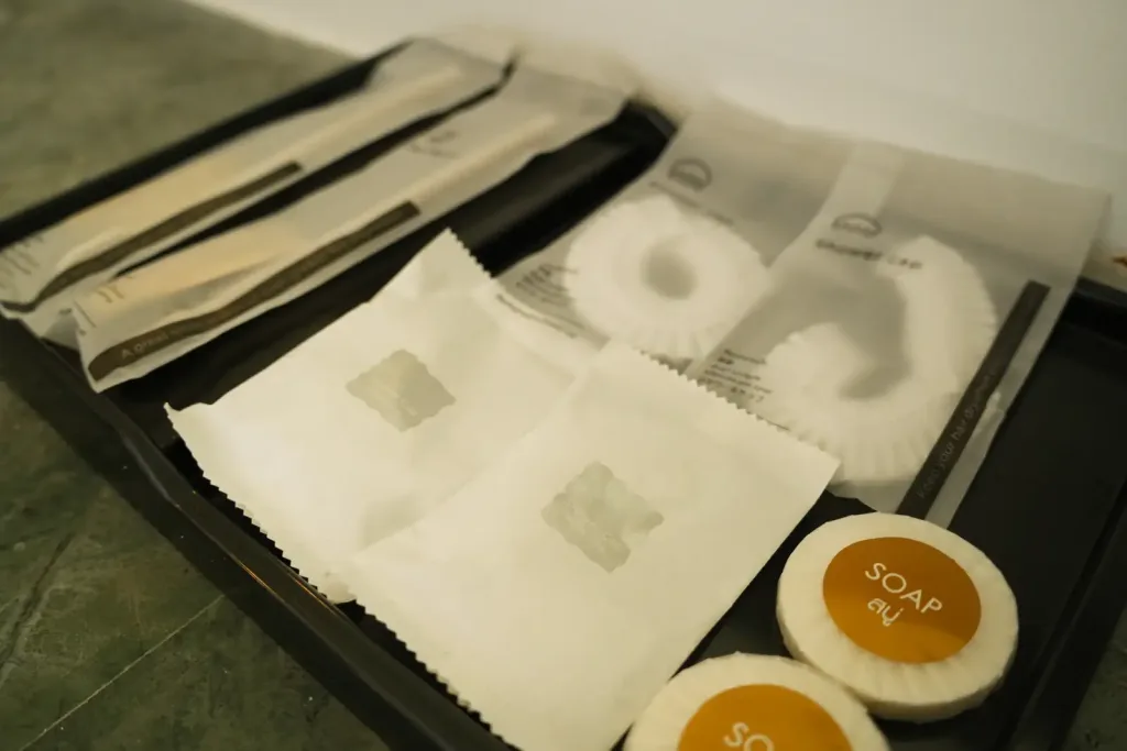 Bathrobes, towels and complimentary soap amenities