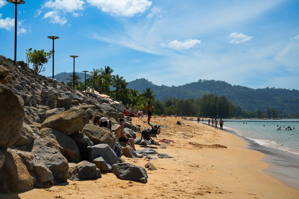 Khao Lak - Bang Niang Beach Khao Lak Golden Sand And Granite Boulders On Bang Niang Beach, Khao Lak, With Forested Hills Behind
